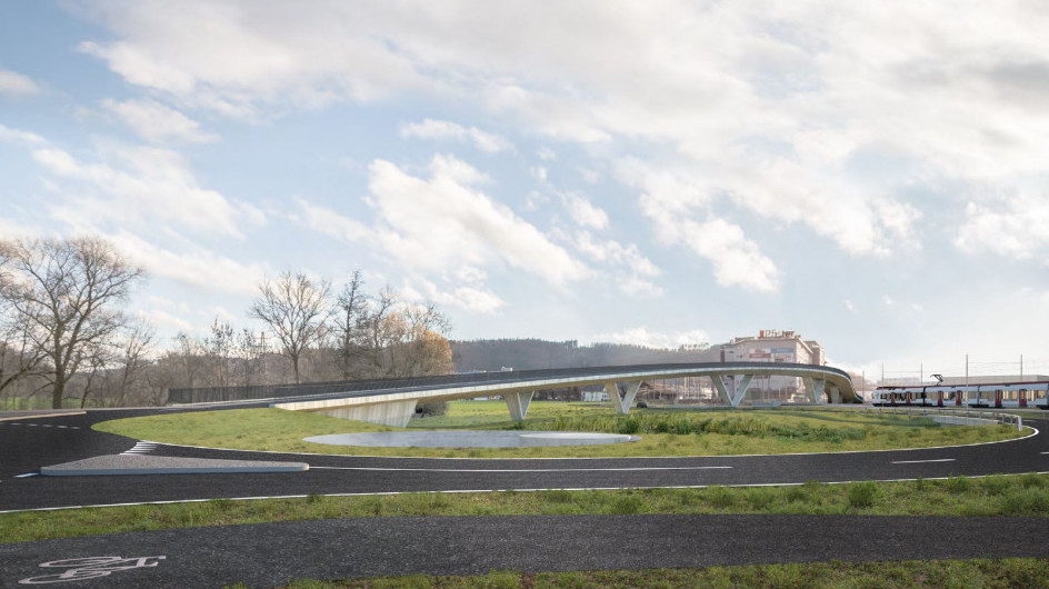 Blick auf die Überführung vom Radweg am Kreisel