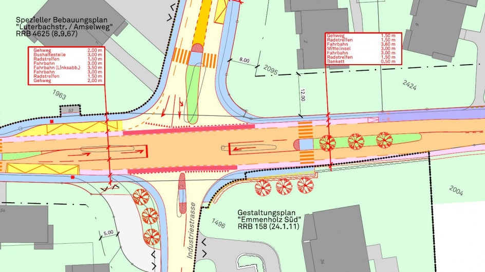Erschliessungsplan mit Fahrbahnaufteilung ausgangs Zuchwil