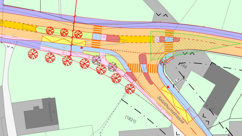 Erschliessungsplan mit Fahrbahnaufteilung eingangs Luterbach