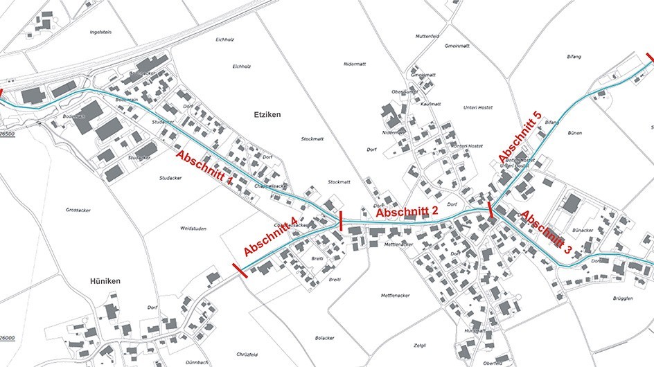 LSP Etziken<br>Abschnitte unterschiedlicher Verkehrsmengen