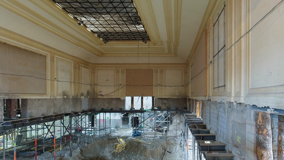 Excavation work around the supported historic wall