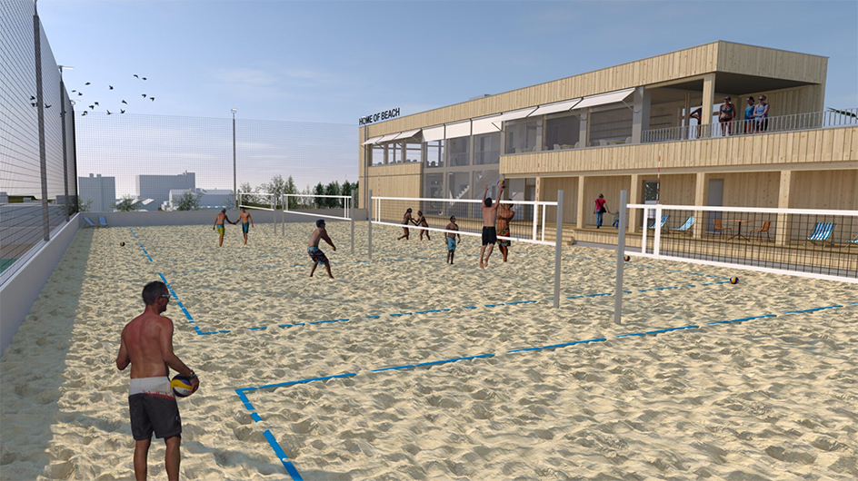 HOME OF BEACH: Die grösste Beachsport-Infrastruktur der Schweiz (Visu: HoB; Skript Architekten)